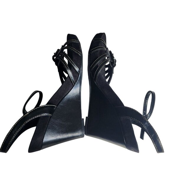 Aerosoles Black Strappy Platform Wedge Sandals Buckle Detail Adjustable Size 10 - Picture 7 of 14